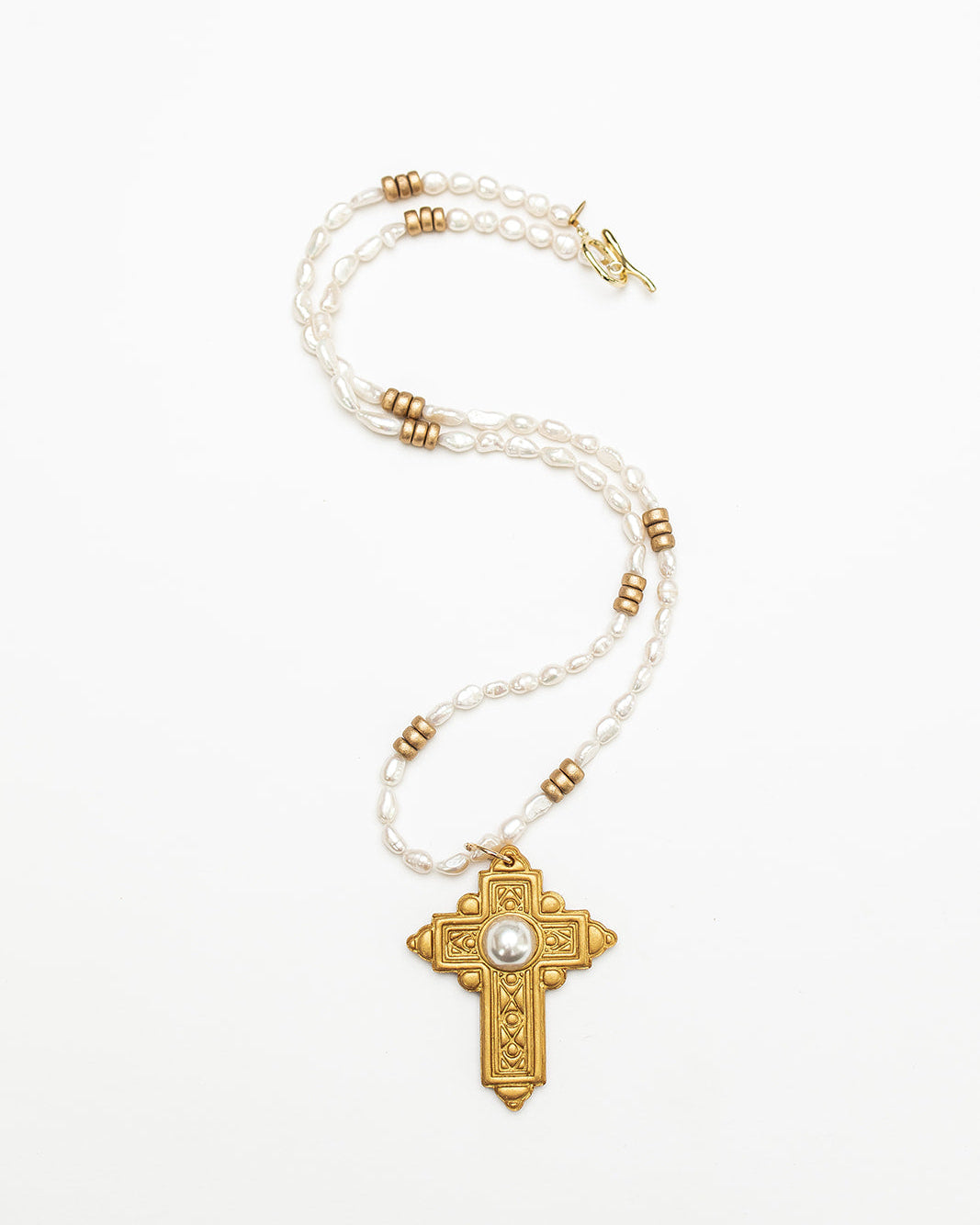34" Freshwater Pearls with Mary Pearl Cross