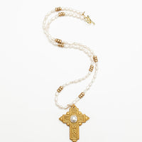34" Freshwater Pearls with Mary Pearl Cross