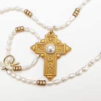 34" Freshwater Pearls with Mary Pearl Cross