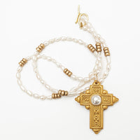 34" Freshwater Pearls with Mary Pearl Cross