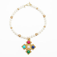 18" Pearls with Multi Gem Esther Cross