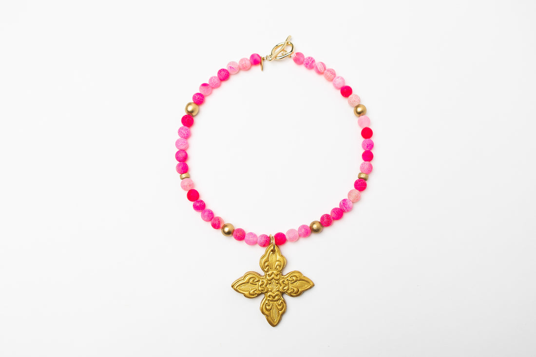 Pink Fire Agate with Kait Cross