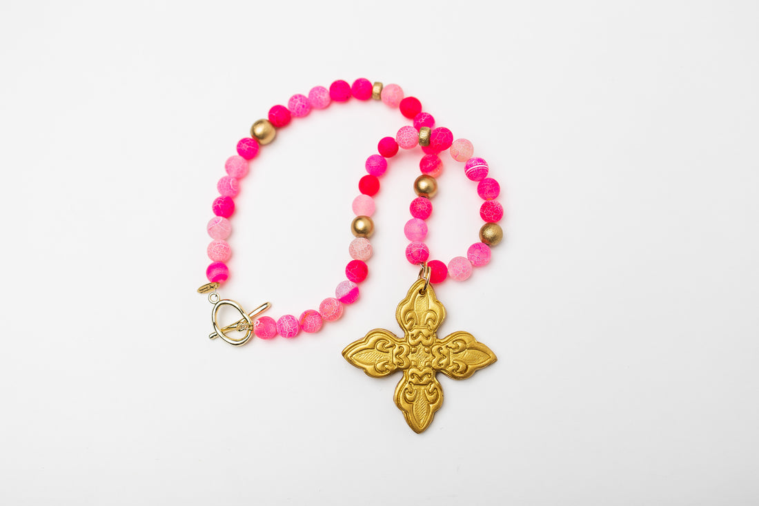 Pink Fire Agate with Kait Cross