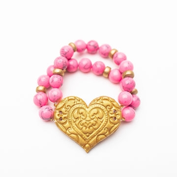 Bright Pink Double Heart Bracelet