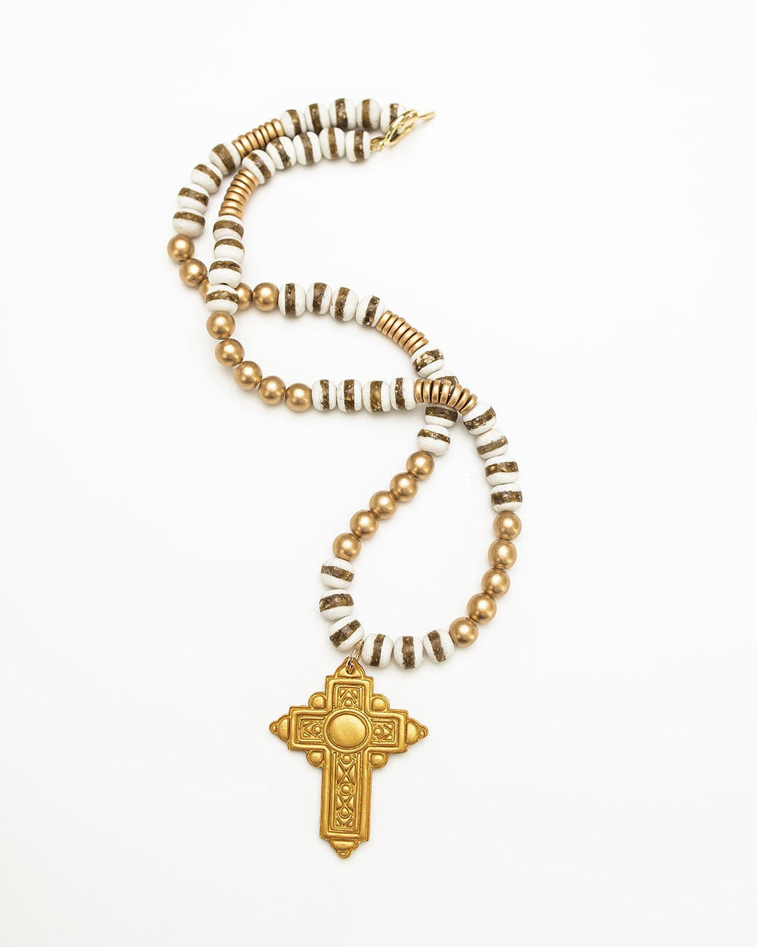 34" White Gold Glass with Mary Cross