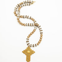 34" White Gold Glass with Mary Cross
