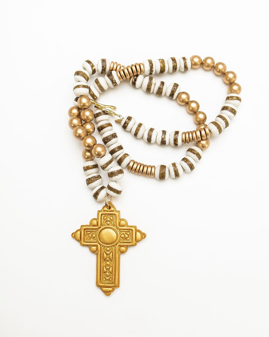 34" White Gold Glass with Mary Cross