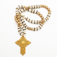 34" White Gold Glass with Mary Cross