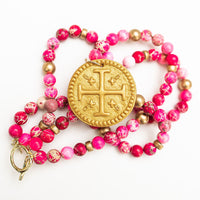 18" Double Pink Sea Jasper with Hannah Cross