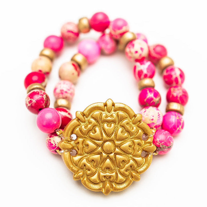 Pink Sea Jasper Double Strand with Ruth Cross