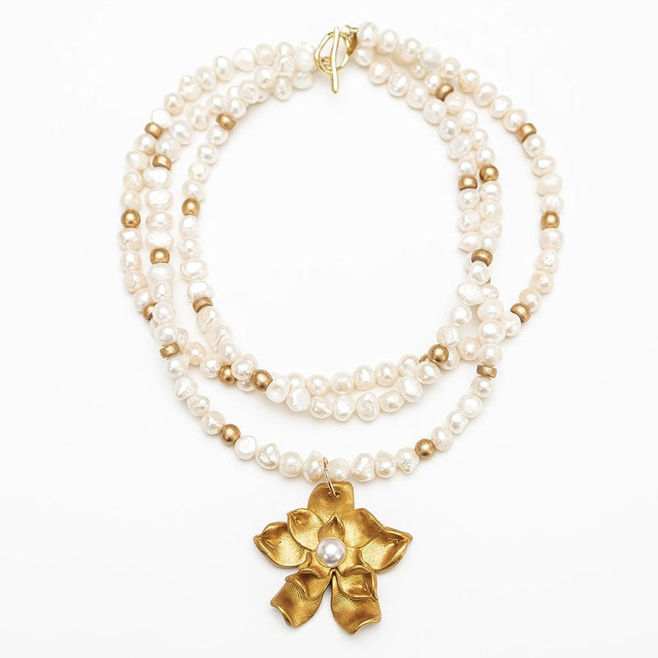 18" Triple Strand Pearls with Camellia Pearl