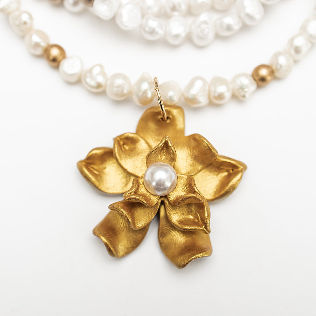 18" Triple Strand Pearls with Camellia Pearl