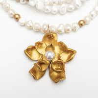 18" Triple Strand Pearls with Camellia Pearl