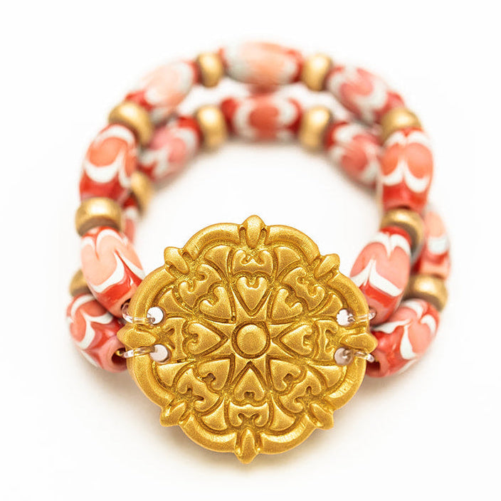 Pink Chevron Glass Double Strand with Ruth Cross