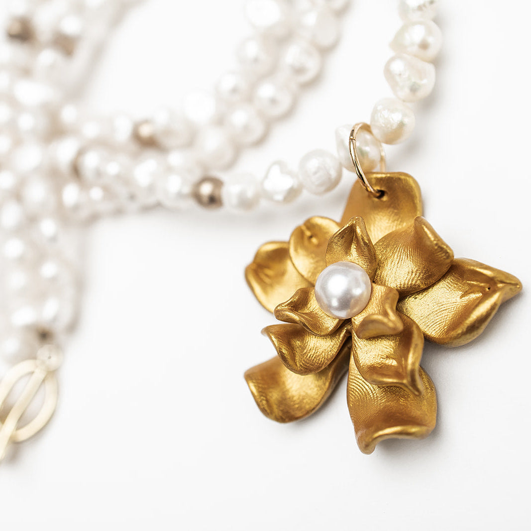 18" Triple Strand Pearls with Camellia Pearl
