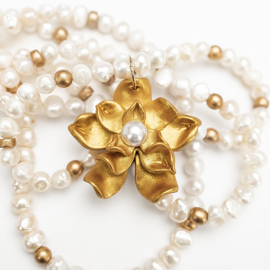 18" Triple Strand Pearls with Camellia Pearl