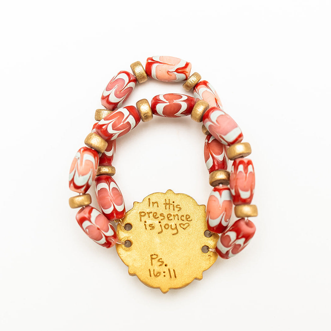 Pink Chevron Glass Double Strand with Ruth Cross