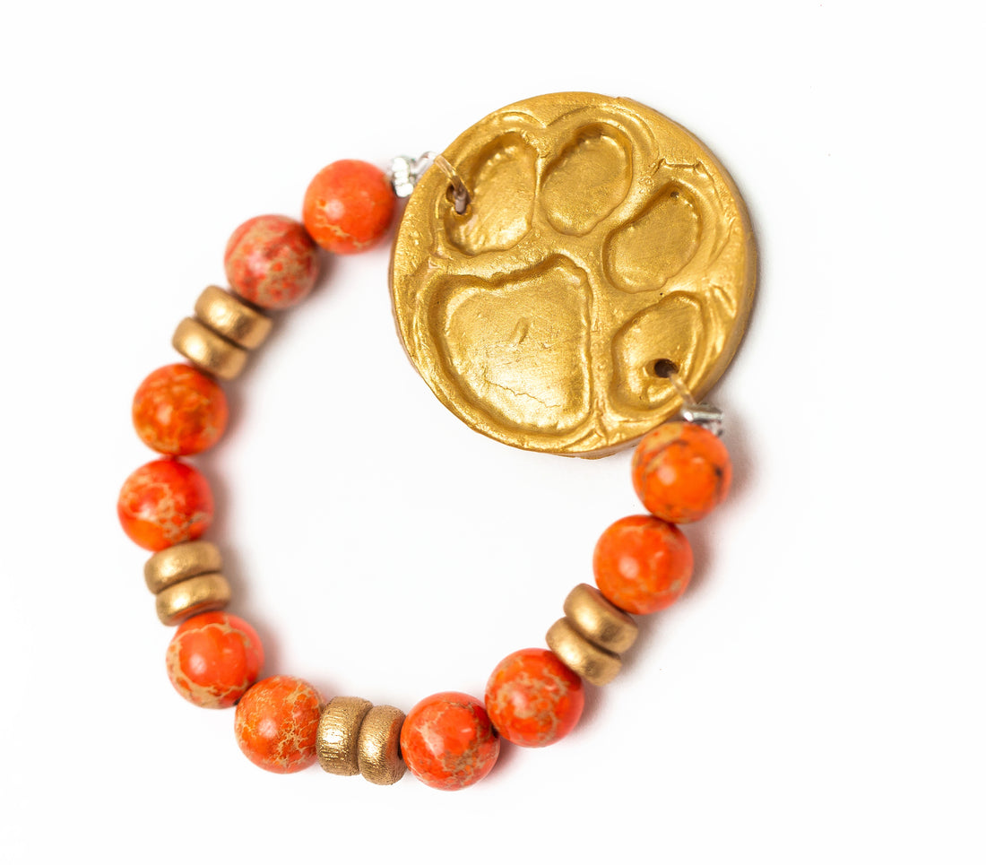 Orange Sea Jasper with Tiger Paw Bracelet