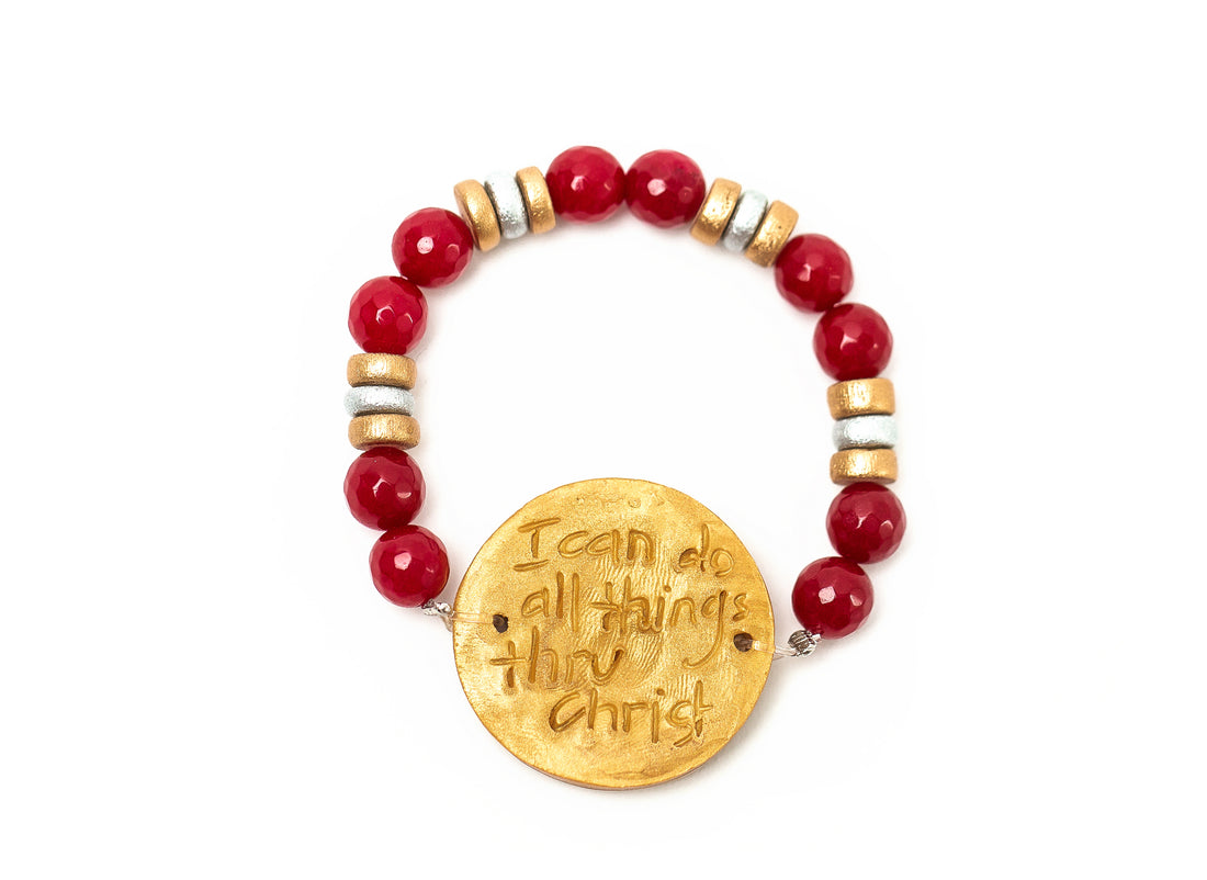 Crimson Jade with Silver & Gold A Bracelet