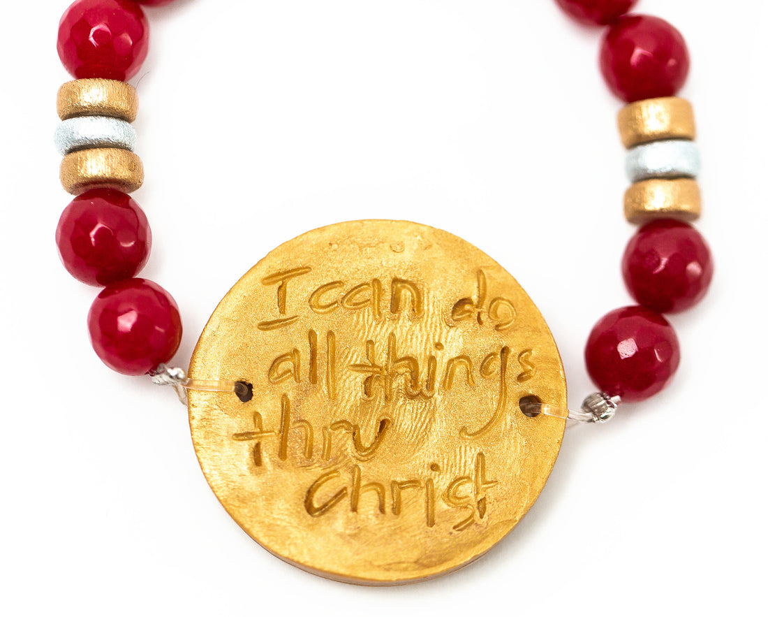 Crimson Jade with Silver & Gold A Bracelet