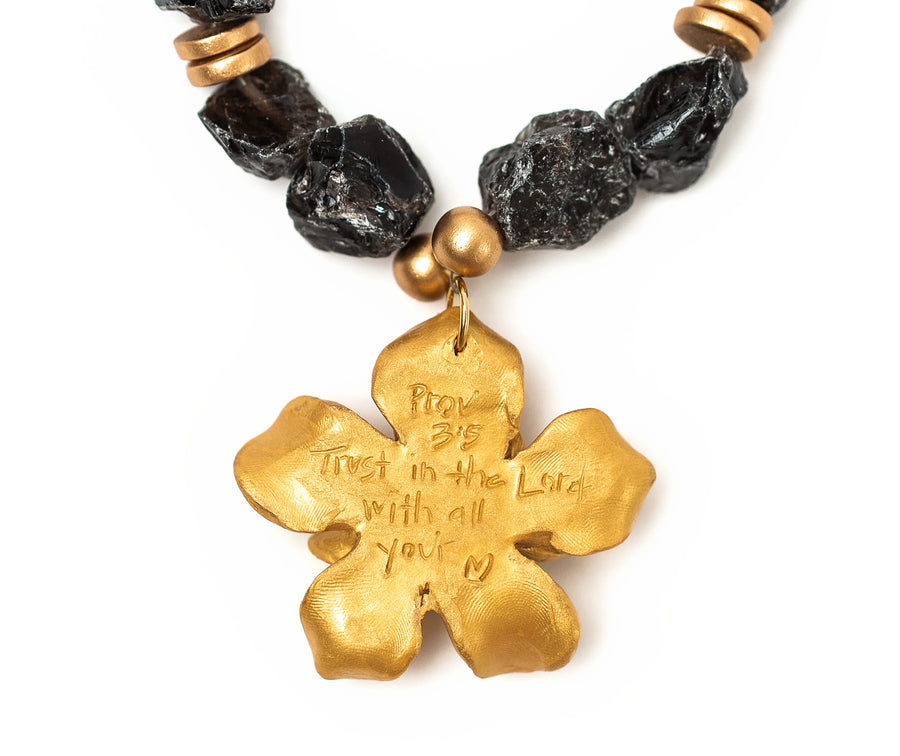 Smokey Quartz with Camellia Blossom Necklace