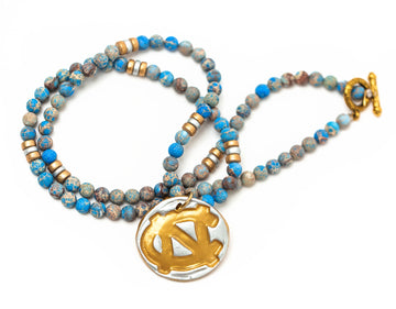 Carolina Blue Sea Jasper with Silver/Gold  NC