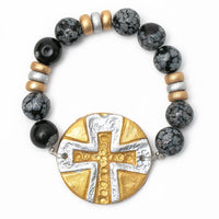 Black Obsidian Jasper with Gold & Silver Leah Cross Bracelet