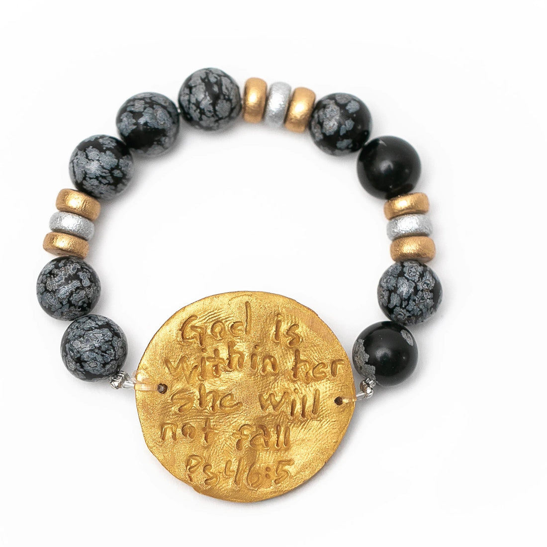 Black Obsidian Jasper with Gold & Silver Leah Cross Bracelet