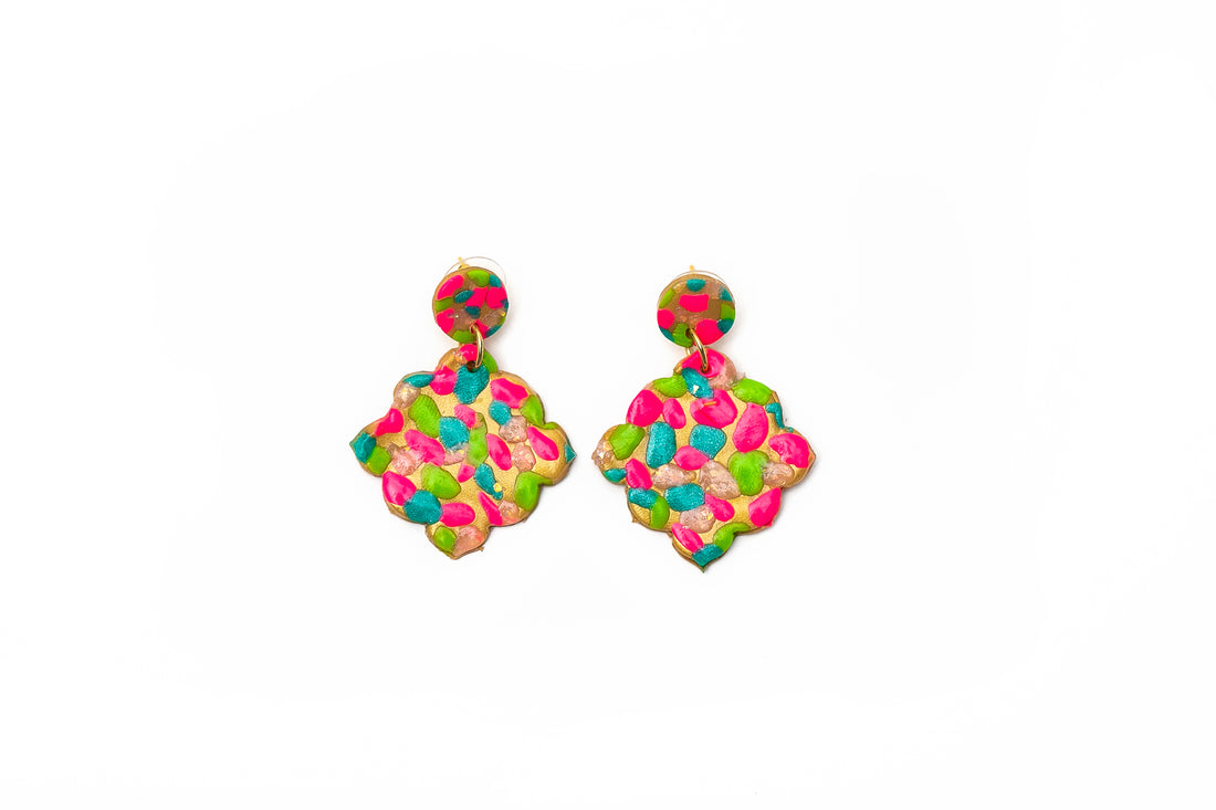 Pink, Turquoise & Green Confetti Dangles
