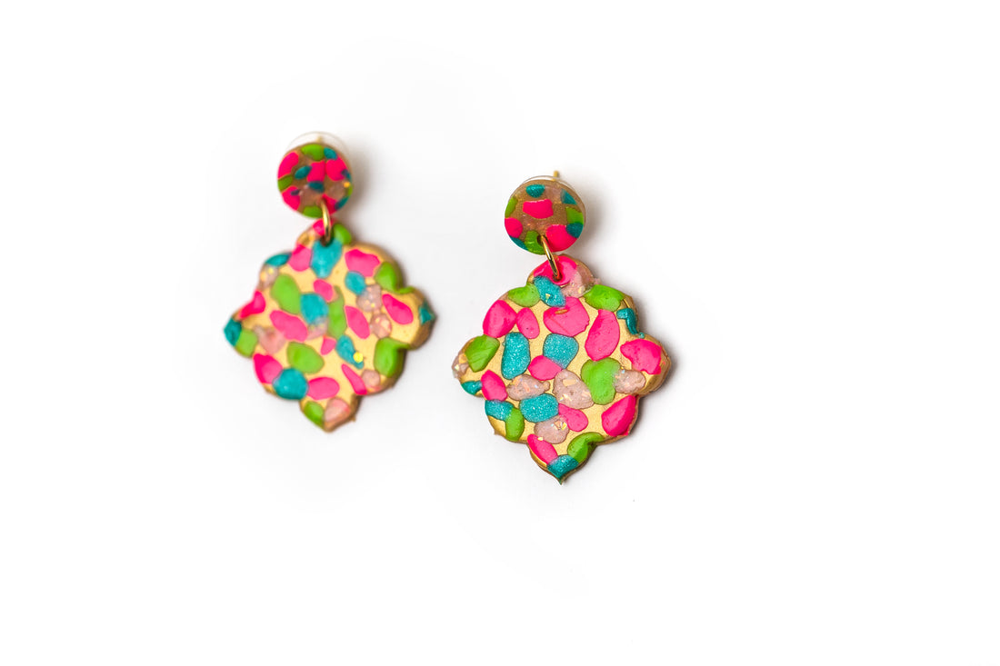 Pink, Turquoise & Green Confetti Dangles