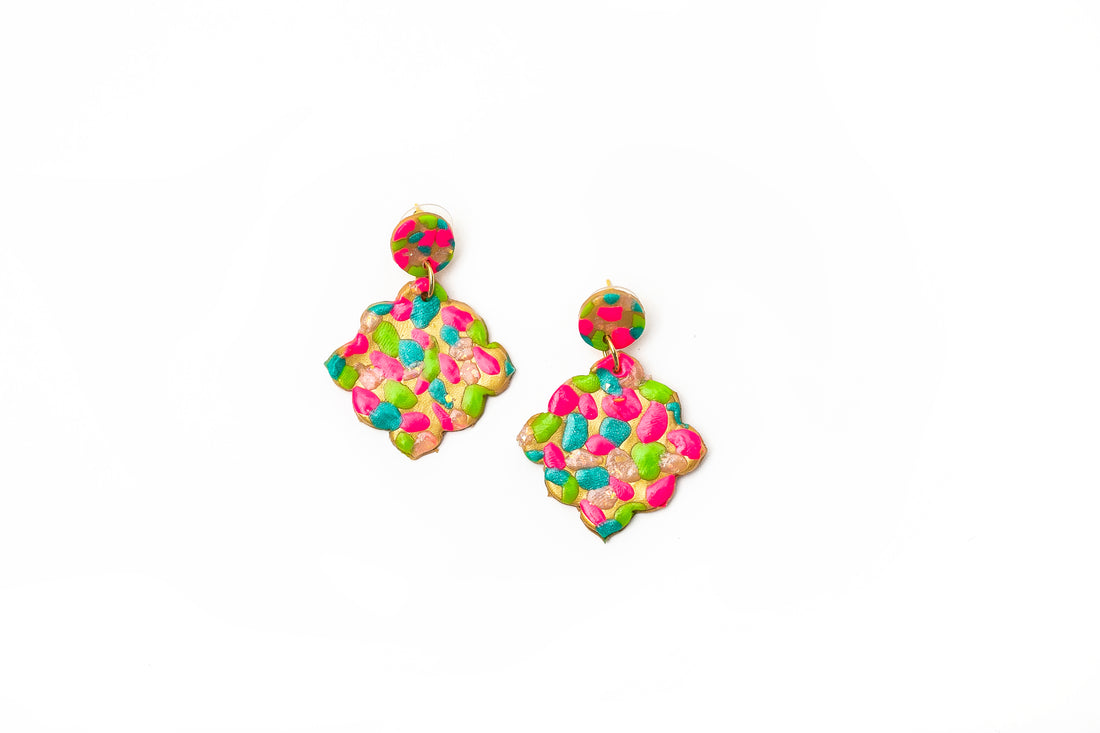 Pink, Turquoise & Green Confetti Dangles