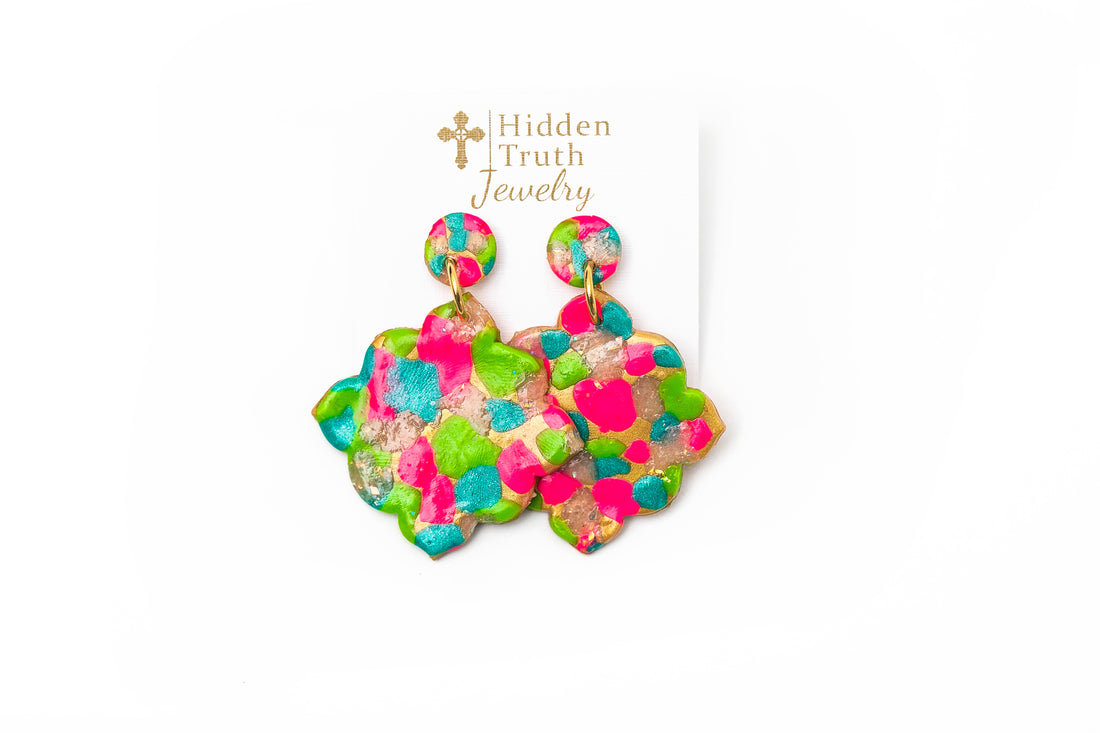 Pink, Turquoise & Green Confetti Dangles