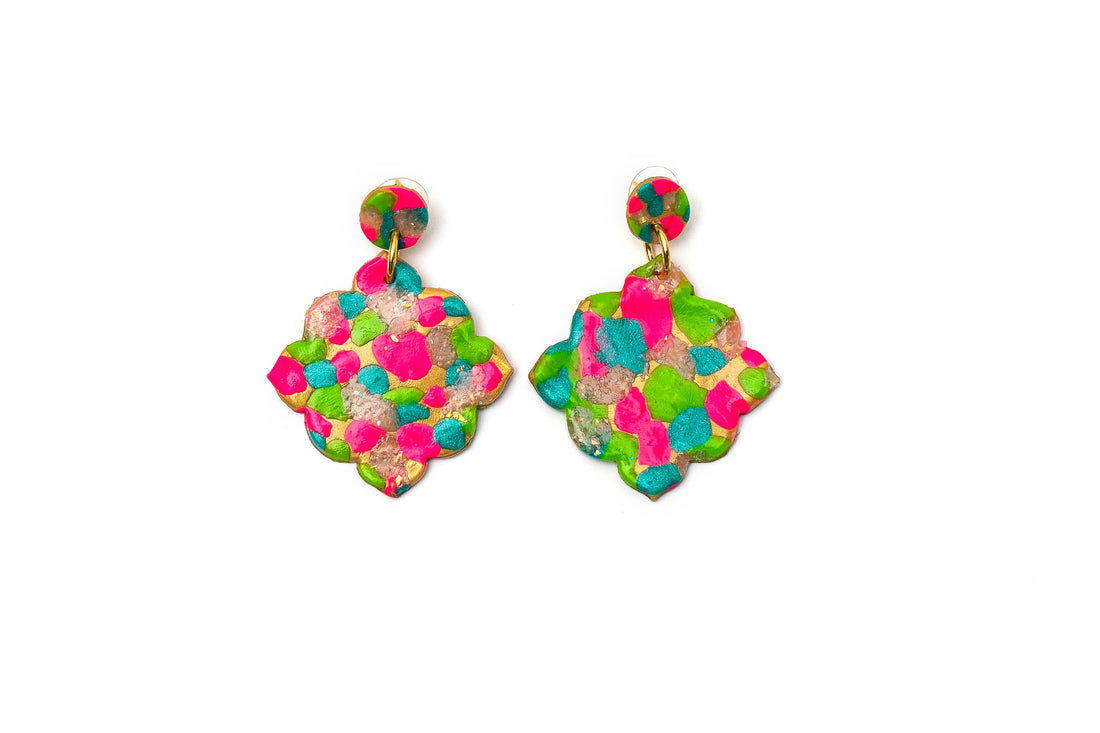 Pink, Turquoise & Green Confetti Dangles