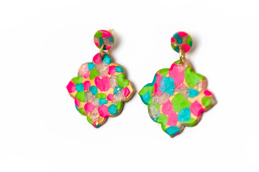 Pink, Turquoise & Green Confetti Dangles