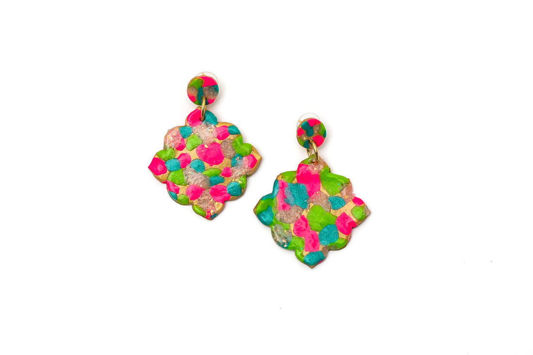 Pink, Turquoise & Green Confetti Dangles