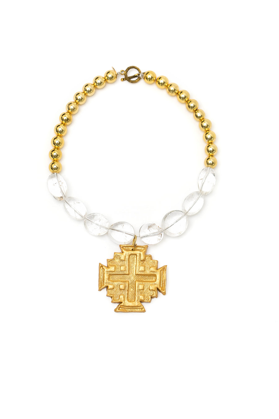 Gold & Clear Quartz Nuggets with Jerusalem Cross