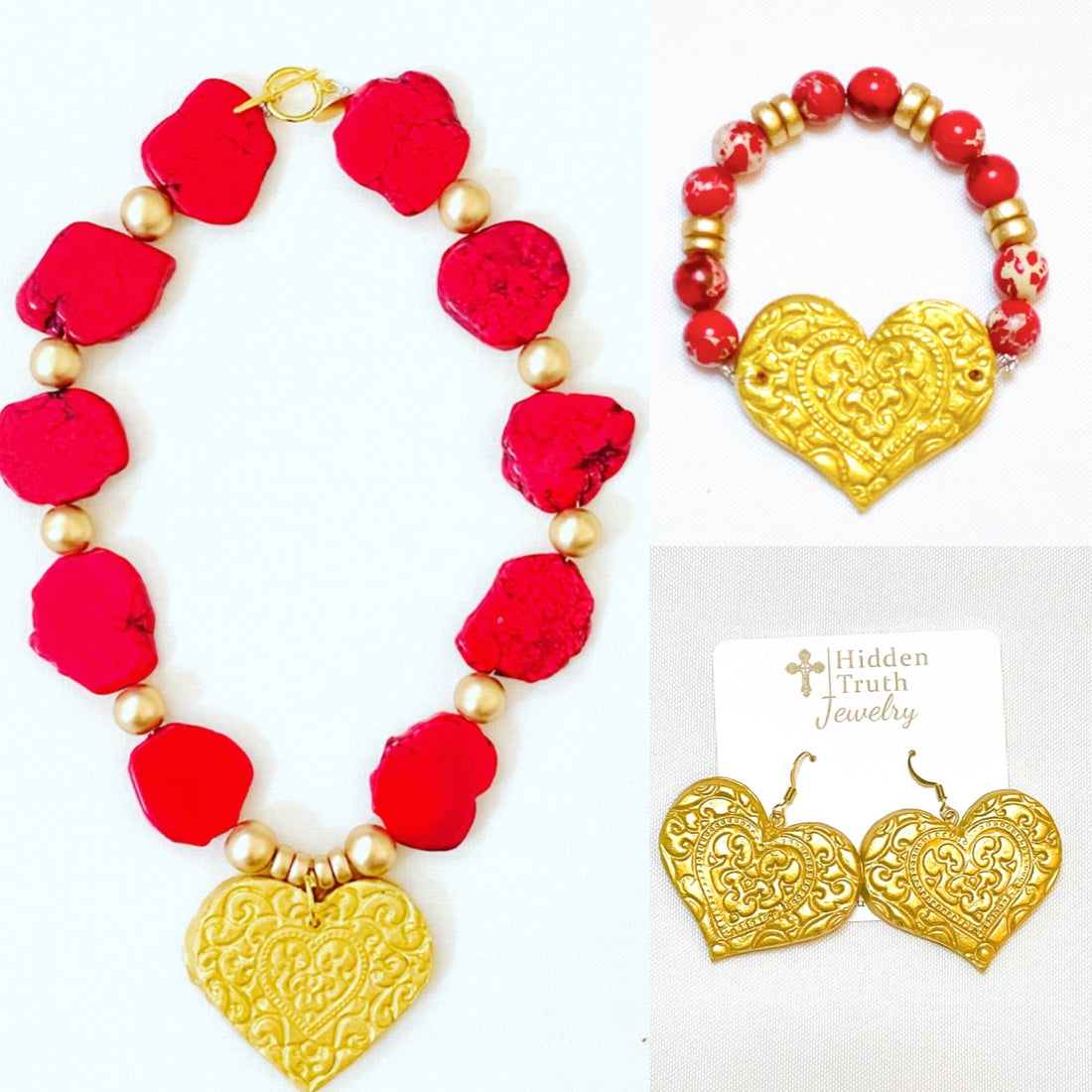 Red Turquoise Nuggets with Heart