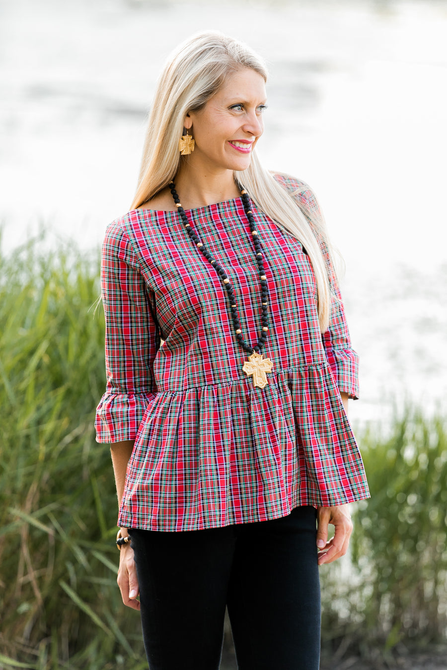 Black Lava with Leah Cross Necklace