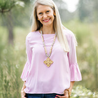 White & Gold African Glass with Esther Cross Necklace