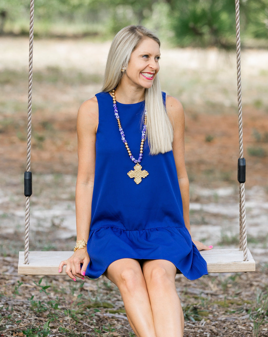 Cobalt Blue African Fused Glass with Lydia Cross Necklace