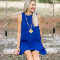 Cobalt Blue African Fused Glass with Lydia Cross Necklace