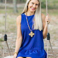 Cobalt Blue African Fused Glass with Lydia Cross Necklace