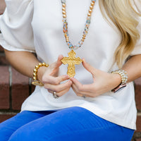 Rainbow Speckled African Recycled Glass with Hidden Truth Cross Necklace