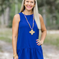 Cobalt Blue African Fused Glass with Lydia Cross Necklace