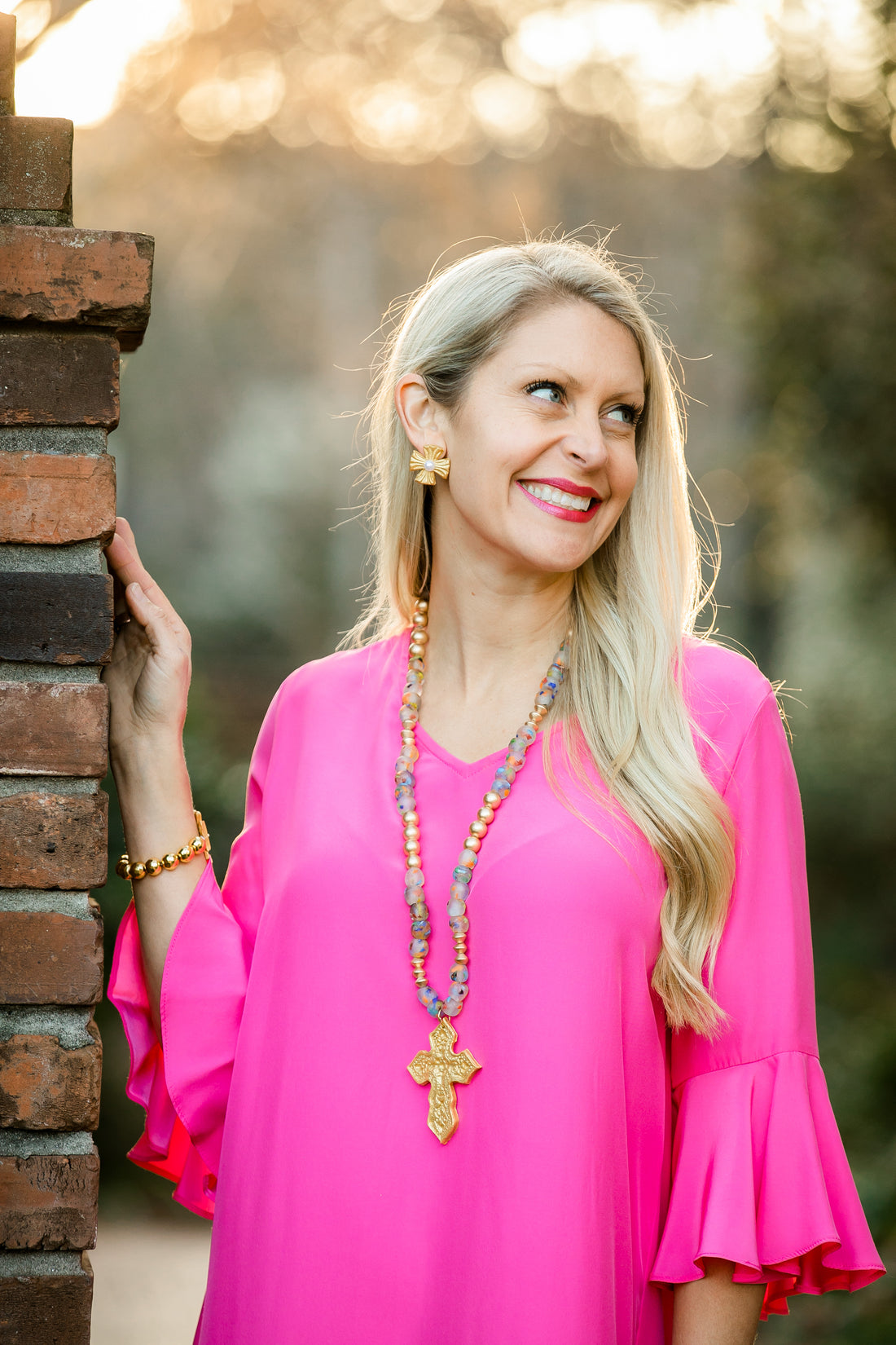 Rainbow Speckled African Recycled Glass with Hidden Truth Cross Necklace