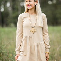 White & Gold African Glass with Esther Cross Necklace