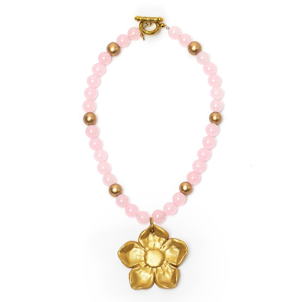 Light Pink Jade with Wildflower Necklace