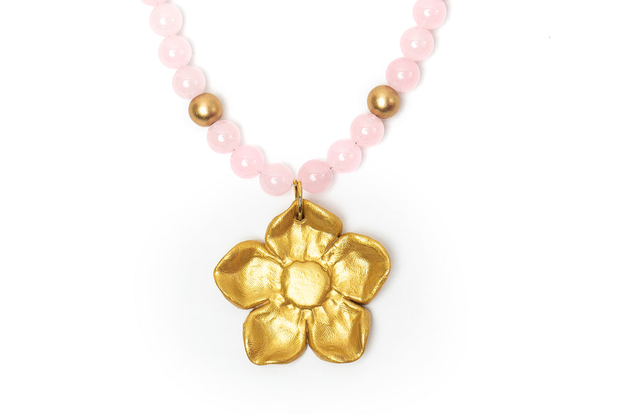 Light Pink Jade with Wildflower Necklace