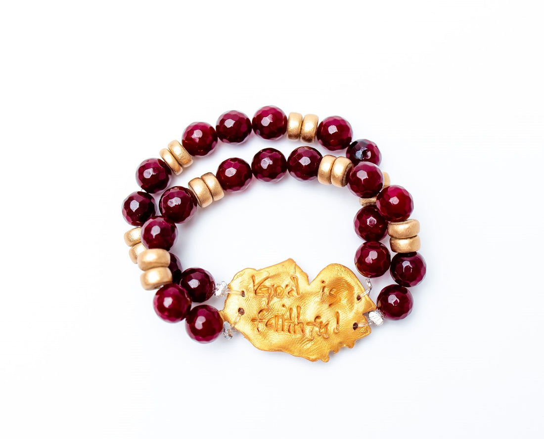 Garnet Double Strand with Gamecock Bracelet