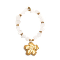 Raw Clear Quartz Rocks on Camellia Blossom Necklace